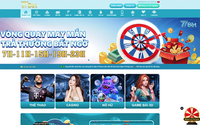 Giao diện chính thức của 77Bet hiện đại, dễ dùng