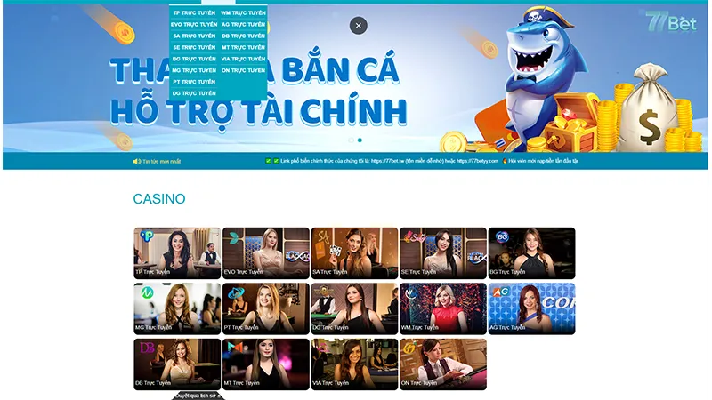 Dream Gaming, Evolution Gaming và AE Sexy là những nhà phát hành tại Casino 77Bet