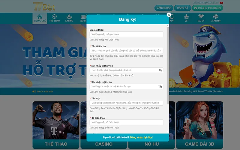 Đăng ký tài khoản 77Bet cho người chơi mới