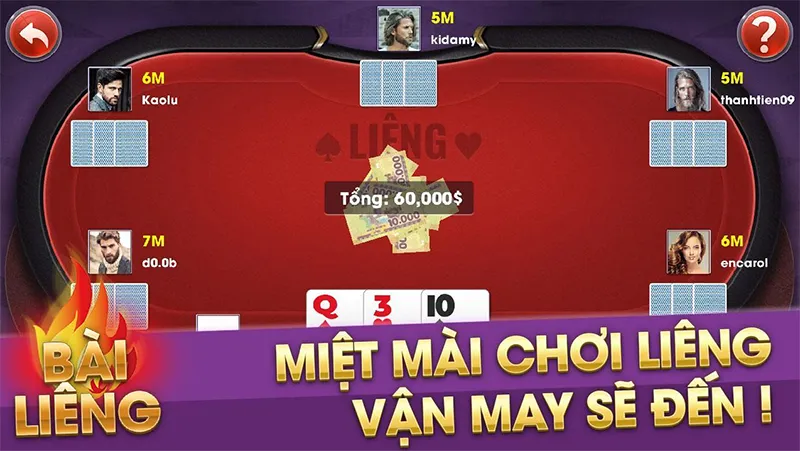 Bàn cược trong liêng online 77Bet với nhiều mức cược khác nhau