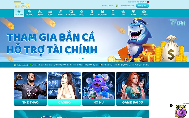 Giao diện trang chủ nhà cái 77Bet casino trực tuyến