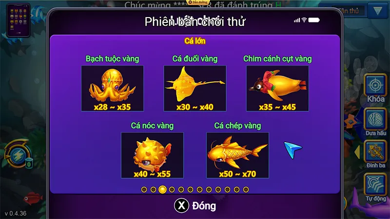 Các loại cá trong game nổ hũ bắn cá 77Bet