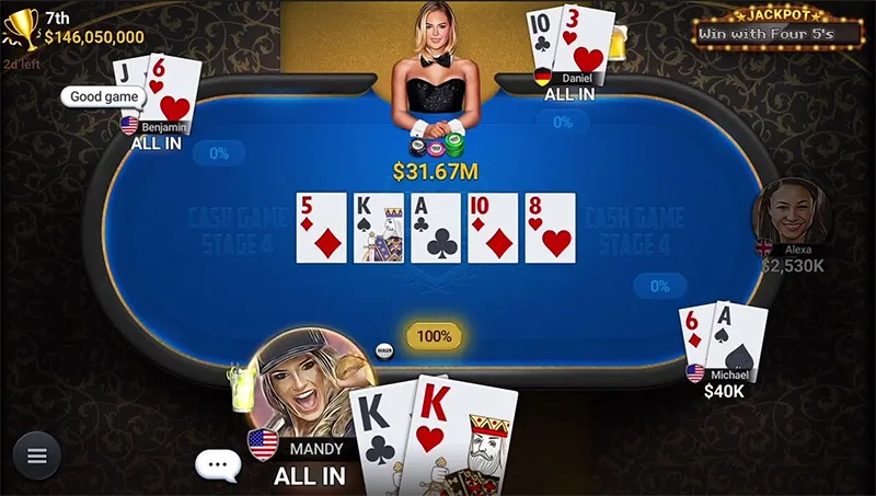 Poker 77Bet là trò chơi chiến thuật đòi hỏi kỹ năng và tâm lý vững vàng