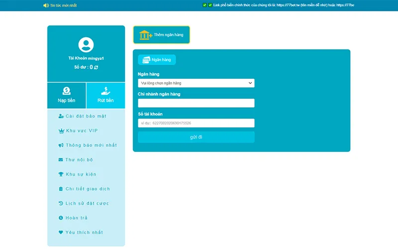 Kiểm tra thông tin tài khoản và quy định rút tiền 77Bet