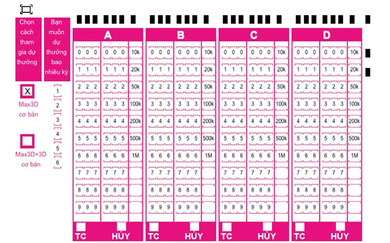 Giao diện chơi xổ số Max3D trên nền tảng 77Bet